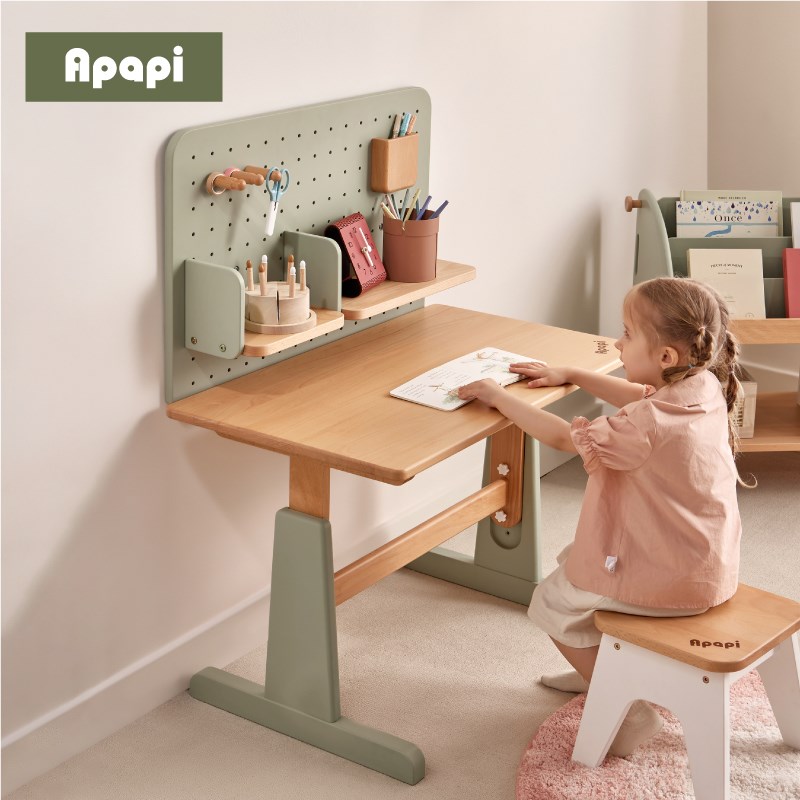Apapi儿童学习桌全实木可升降书桌学生家用写字桌子多功能课桌椅