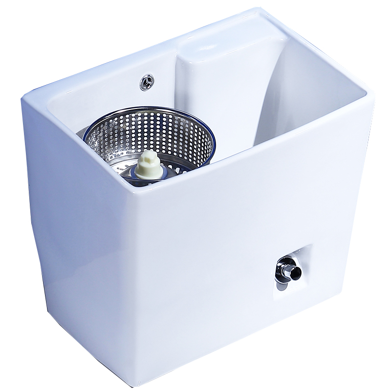 陶瓷洗拖把池家用阳台卫生间脚踩排水双驱动旋转落地式墩拖布槽盆