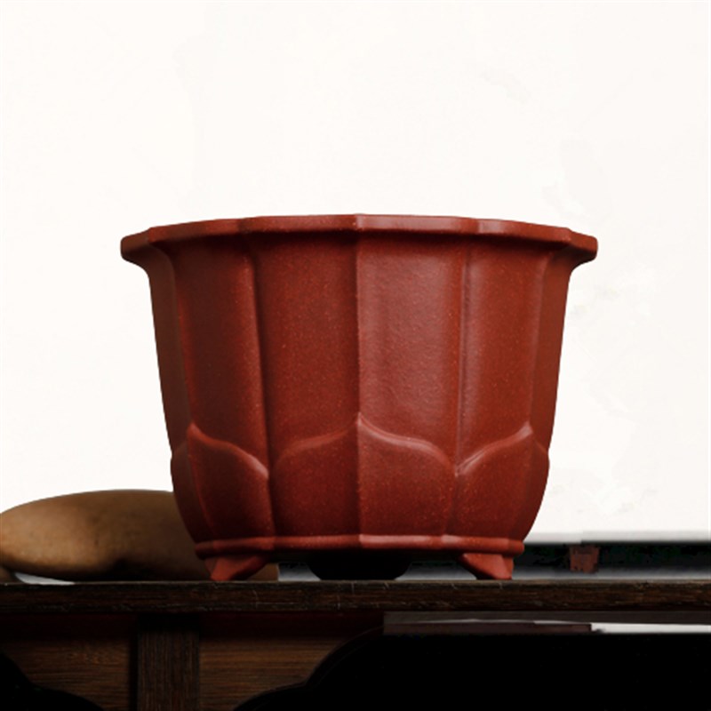 韩永钢精品紫砂花盆红降坡莲花盆兰花盆兰草盆景盆觅陶乡名家盆