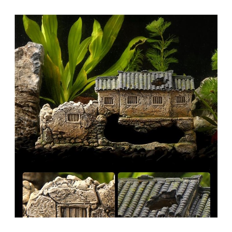 水族箱假山鱼缸造景装饰品鱼虾躲避屋建筑模型老房子微景观小摆件