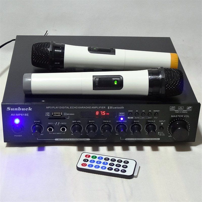 家用放大a器家庭影院功放蓝牙内置双无线话筒麦克风卡拉ok功放机