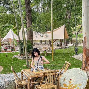 网红茶馆室外竹子桌椅复古庭院竹桌椅竹茶几老式竹桌子户外竹家具