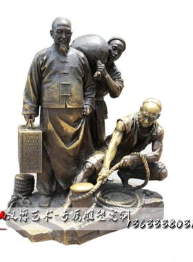 玻璃钢仿铜人物雕塑户外广场铸铜纤夫与地主雕像铜雕人物可定制做