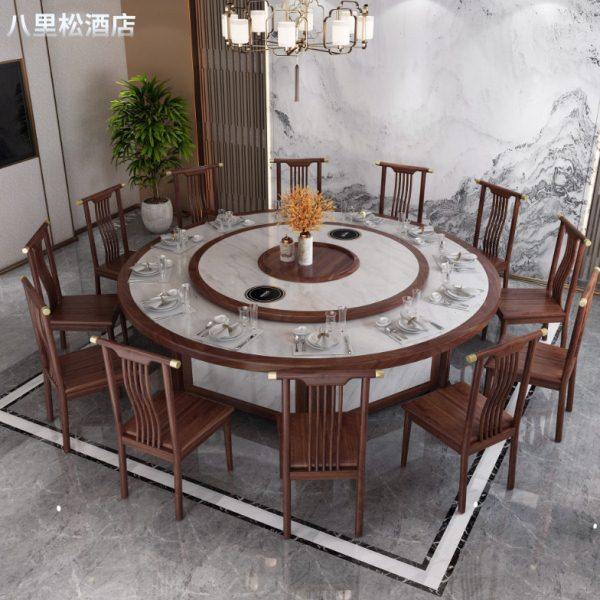 酒店餐桌大圆桌电动带转盘15人20人新中式会所饭店包厢火锅桌圆桌