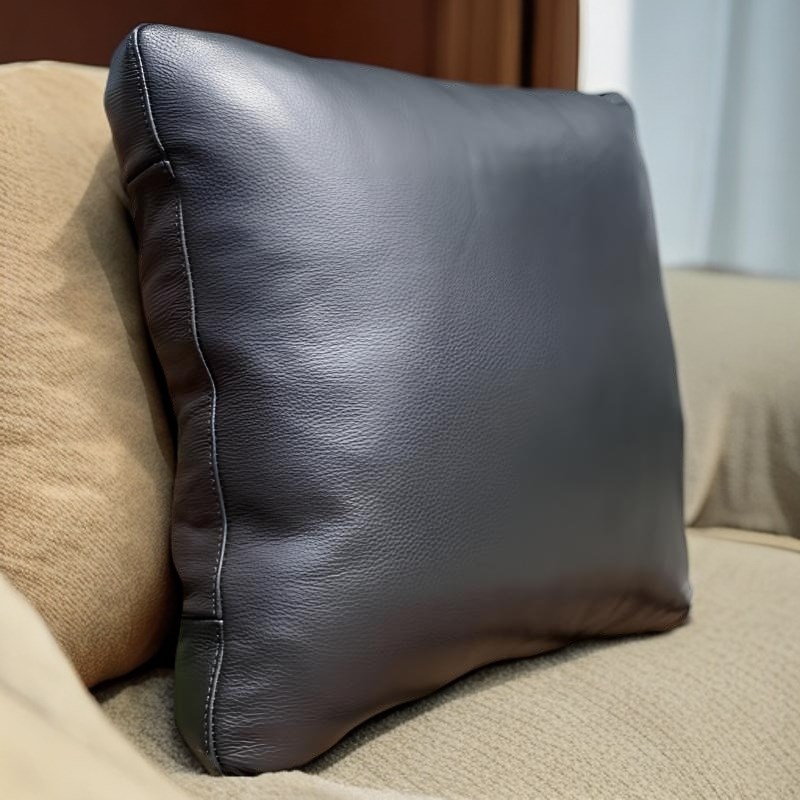 黑色全真皮沙发抱枕靠垫汽车腰垫办公椅腰枕羽绒枕芯豆腐块状方枕