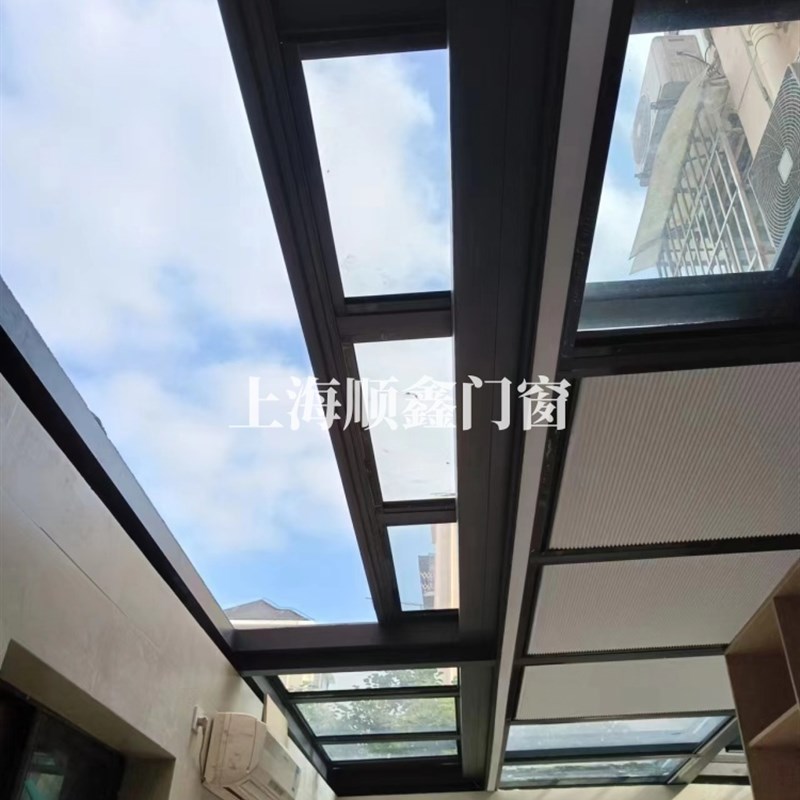 移动阳光房智能电动天窗折叠玻璃雨棚一楼天井电动遥控平移阳光房