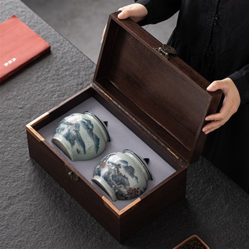 覆古陶瓷茶叶罐礼盒包装武夷红茶龙井茶绿茶白茶通用空礼盒定制