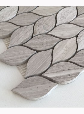 灰色石材马赛克墙贴天然大理石灰木纹树叶拼图卫生间阳台艺术砖