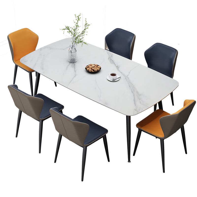 现代简约岩板餐桌椅组合s家用小户型北欧客厅轻奢长方形六人吃饭