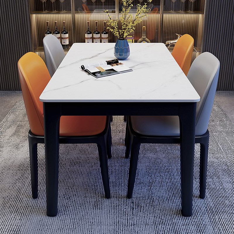 暗色风岩板餐桌椅组合p现代简约轻奢意式家用小户型长方形吃饭桌