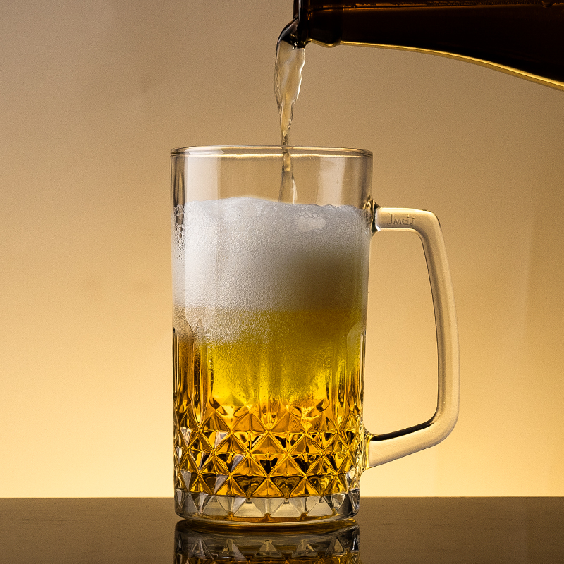 6只大号雕花啤酒杯子带把扎啤杯 耐G热玻璃水杯茶杯饭店家用聚会