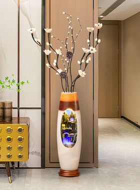 现代循环流水生财喷泉摆件客厅水景装饰电视柜旁边落地加湿器花瓶