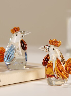 手工琉璃萌鸡水晶小摆件现代客厅儿童房玄关样板房装饰品乔迁送礼