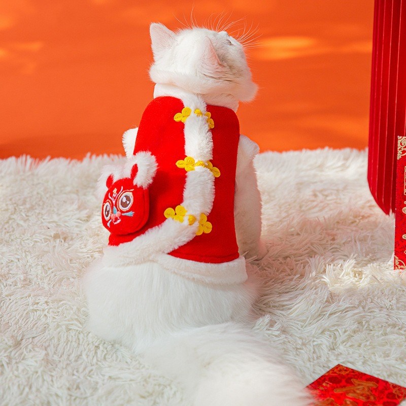秋冬立体狮子新年l马甲加厚保暖喜庆服饰猫咪狗狗唐装宠物衣服用