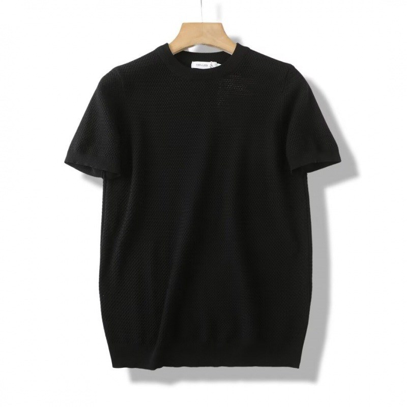 纯色编织肌理感修身短袖衫男士夏季高级感轻奢透气U针织圆领T恤衫