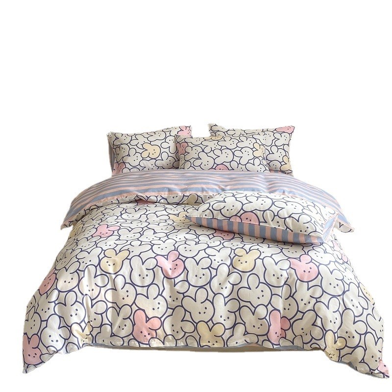 小清新床上用品四件套纯棉全棉100床单被K罩被套床笠款宿舍三件套