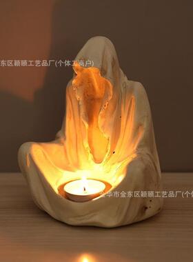 跨境万圣节黑色巫师蜡烛台黑袍暗黑系神秘黑衣人桌面创意装饰摆饰