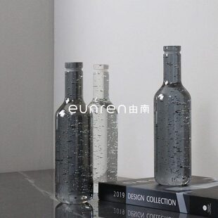 简约现代软装饰品水晶酒瓶软装饰品花束插花瓶样板房间桌面摆件