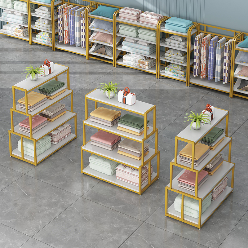 家纺店中岛货架被子四p件套被芯枕头展架家纺布料矮柜床上用品架