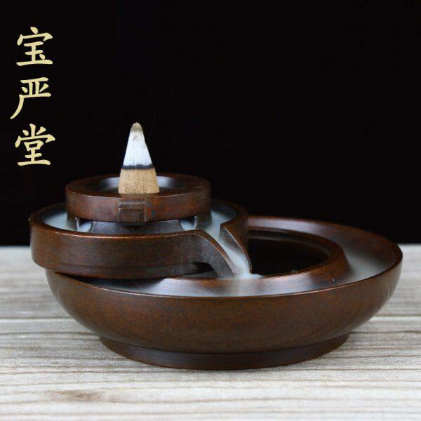 宝严堂 倒流香炉纯铜家用仿古紫铜炉 茶道创意个性檀香盘香炉摆件
