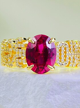 珠宝新款hs925银仿真钻发财 暴富戒指7*9招财红钻戒时尚女款