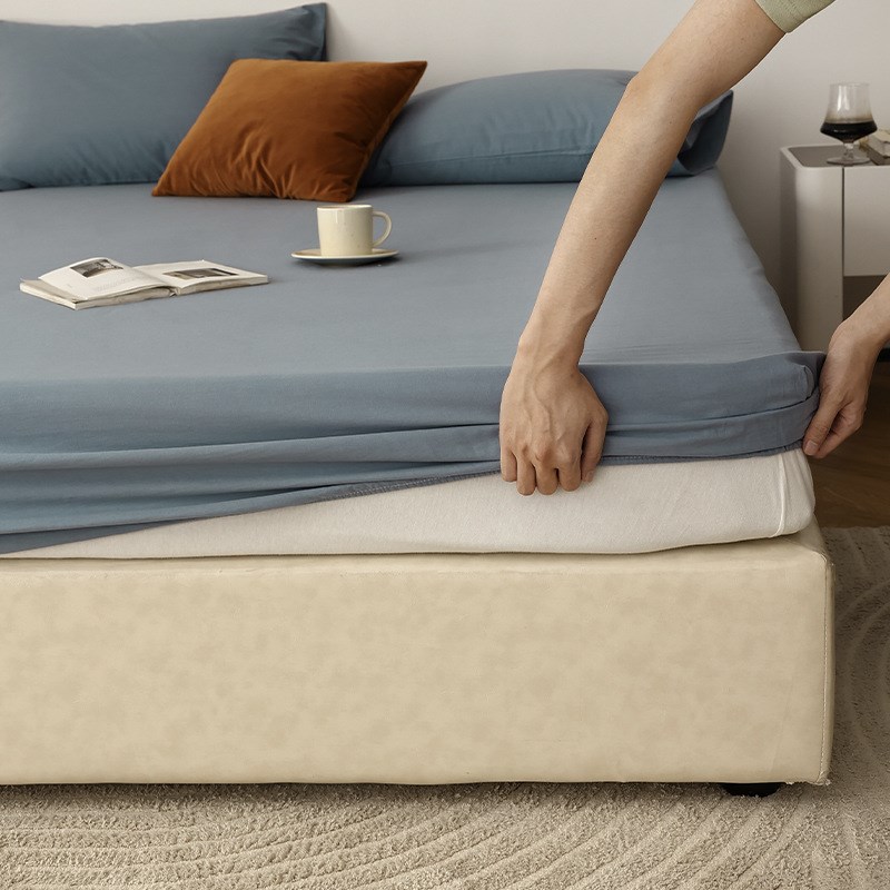 A类纯棉床笠全棉ins风40支水洗棉E纯色床罩保护套枕套床单单件