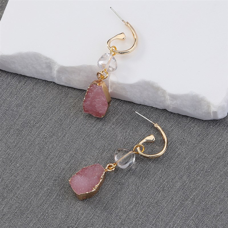 欧美跨境爆款 简约百搭耳环v女式 仿天然石水滴短款耳钉现货直销