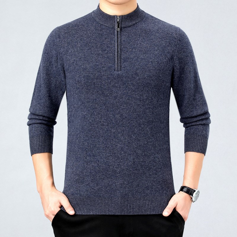 专柜男士羊绒衫冬加厚保暖半高z拉链领男装羊毛打底衫百搭套头毛