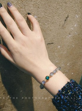 守护天然手链f彩光灰月光石小众设计水晶14金清新网红闺蜜手链女