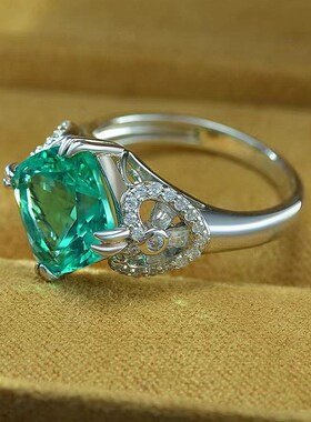 珠宝 2023新款S925银镶嵌肥方1G0*10mm高碳钻时尚气质戒指女