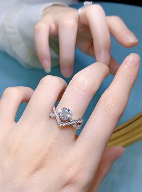 珠宝 2023新款S925银经典一克拉白钻N戒指女欧美钻戒婚戒指环