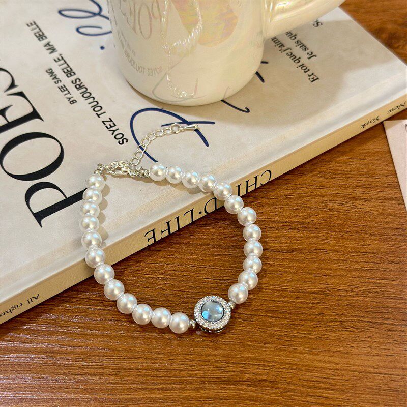 小众轻奢气质碎银几两珍珠海y宝蓝猫眼石串珠手链戒指项链耳饰配