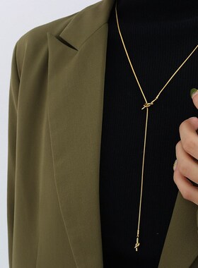 韩式冬季几何设计心形打结流苏可调节毛衣链小众镀18K金项Y饰 M04