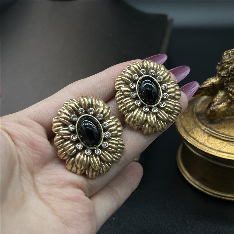 中古Vintage耳钉 新中式重工欧美饰品 复古镶钻蓝W色宝石耳夹耳钉