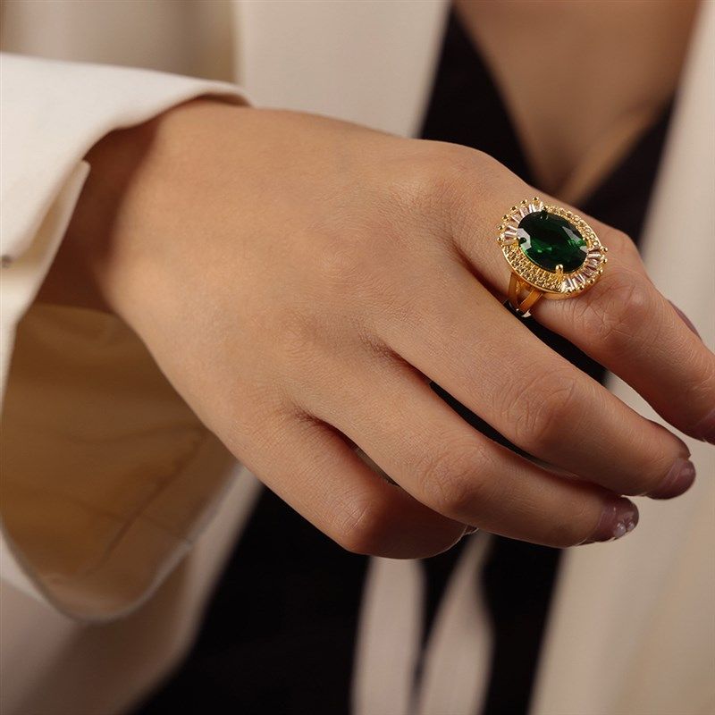 欧美宫廷风轻奢复古铜材质个性对戒镶G嵌椭圆锆石时尚戒指饰品