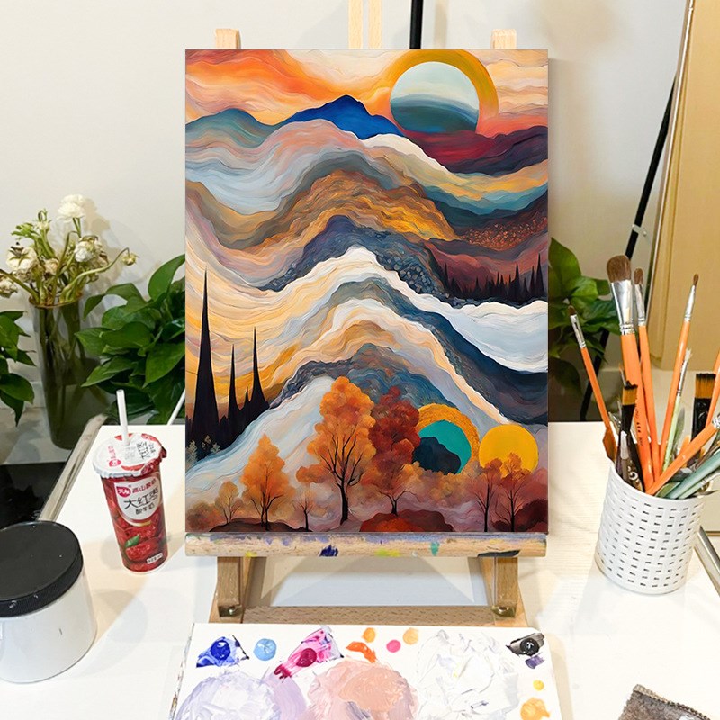 跨境风景diy数字油画 手工现代填色装饰画丙烯画V外贸代发无内框图片