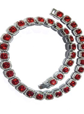 新款欧美嘻哈男士红色玻璃12mm古巴手项链冰糖链HipHopZ潮流男配