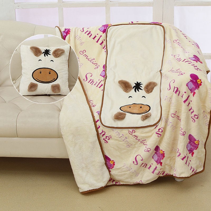 法兰绒加a厚抱枕被子两用办公室午休毯空调被汽车沙发靠垫靠枕被