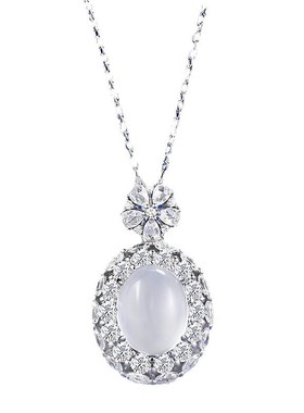 珠宝新款Sj925银镶嵌天然水沫玉高冰8*10mm蛋面玉髓吊坠百搭