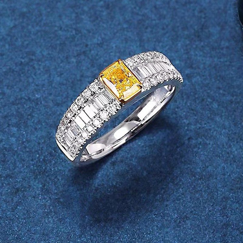 珠宝 2023新款S925银高碳钻黄F钻5*7mm雷迪恩切割欧美风戒指