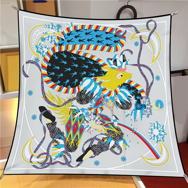 中国神话古风真i丝围巾女春秋韩版百搭90斜纹绸方巾桑蚕丝丝巾披