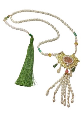 马面裙璎珞女长款明m制成人流苏背云项链汉服配饰古风平安锁吊坠