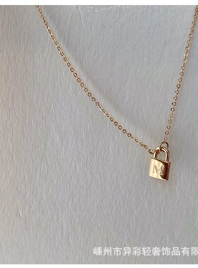 字母项链女潮网红ins冷淡风小众设计感简约小锁R头装饰锁骨链配饰