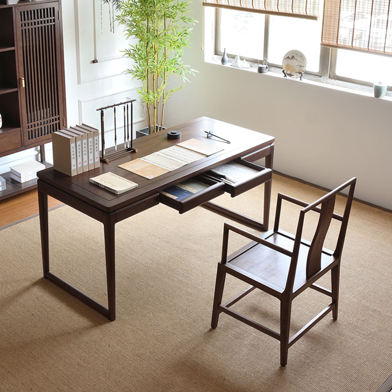 画案书法桌书画桌实木新中式老榆木仿古绘画明式简约桌写字台书桌