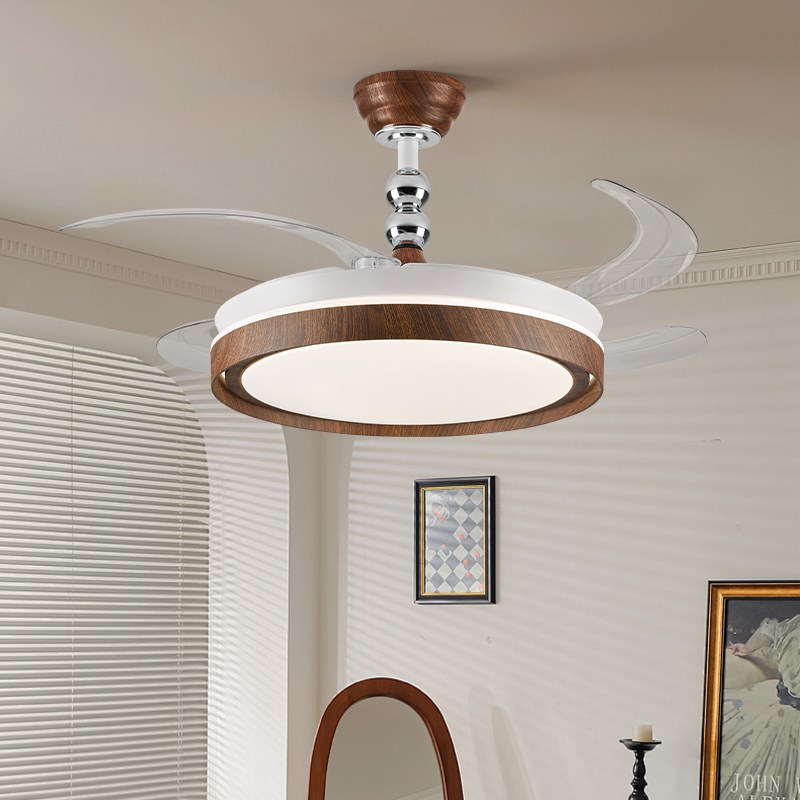 新中式隐形带吊扇灯吊扇灯奶油风客厅卧室饭厅电S风扇吊灯中山灯