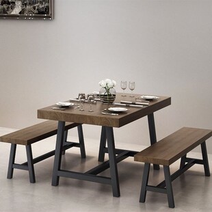 复古铁艺实木餐桌火锅工业风烧烤清吧音乐餐厅饭店长方形桌椅组合