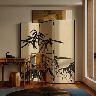 东方美学新古典屏风折叠移动客厅玄关入户茶室卧室床头折屏繁叶画