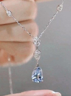 珠宝 2023新款925y银海蓝水滴高碳钻高级感时尚百搭女款项链