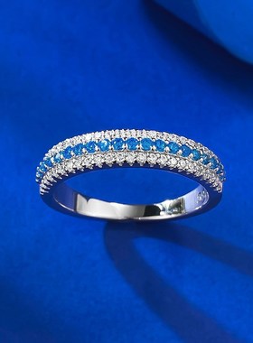 珠宝 2024新款oS925银帕拉伊巴排钻戒指女日常轻奢百搭款指环