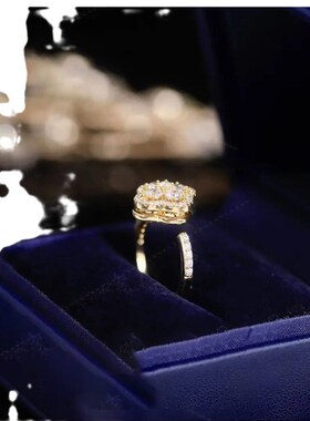 韩版微镶四叶花i锆石花朵可转动女式食指戒指环轻奢小众开口可调